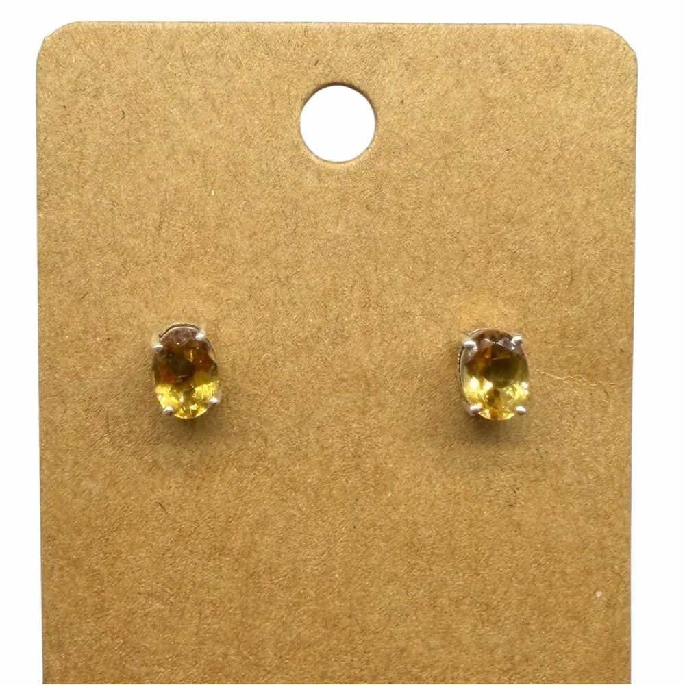 Citrine Stud Earrings Solid 925 Sterling Silver Faceted Oval Stone - Picture 1 of 4
